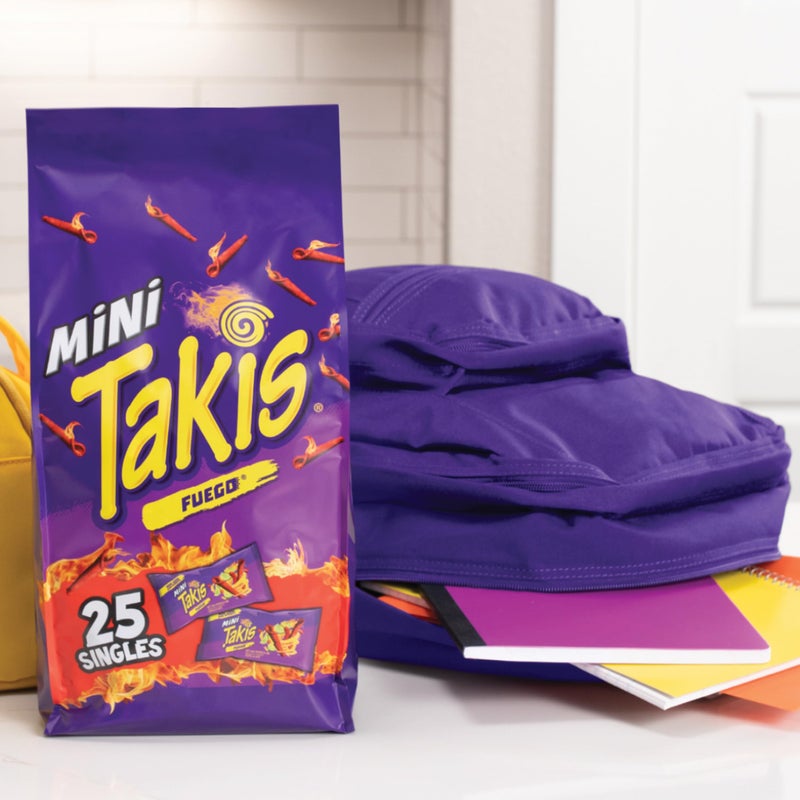 Taki's Takis Fuego Mini 25 pc / 1.23 oz Bite Size Multipack, Hot Chili Pepper & Lime Flavored Extreme Spicy Rolled Tortilla Chips - Image 5